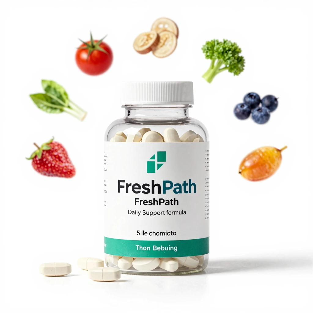FreshPath daily formula bottle illustration with soft gradient label